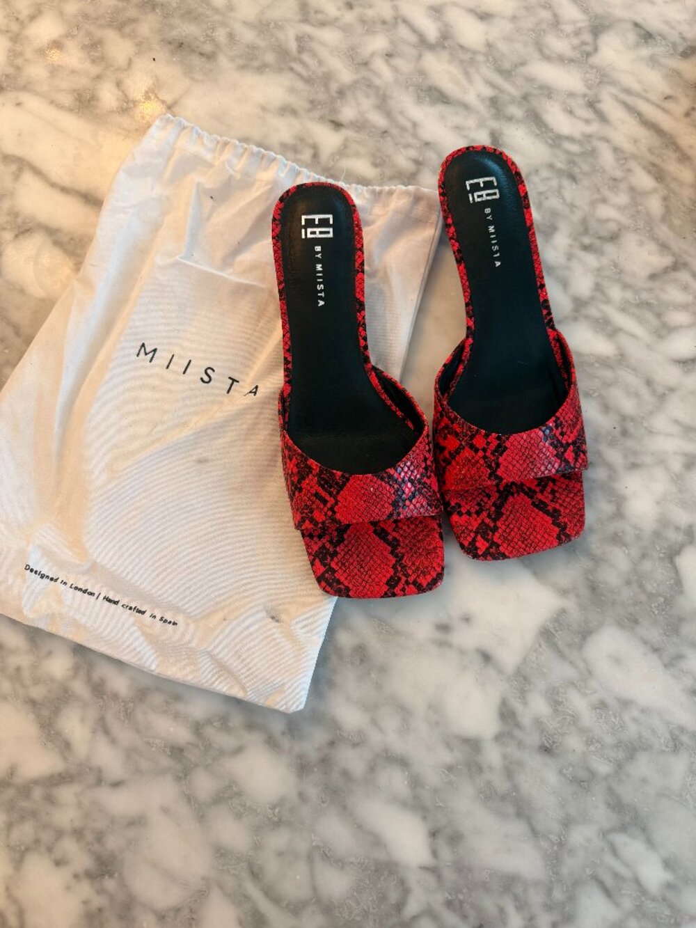 Miista E8 Red Snakeskin Kitten Heel Mules
